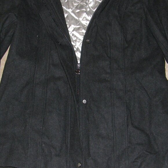 NEW Black Sz 16 Wool Blend Removeable Hood Coat Pockets CALVIN KLEIN - Picture 5 of 8